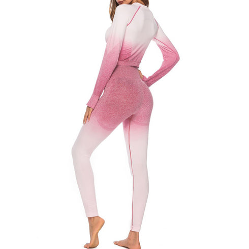 طقم ليجنز ملون متدرج مع توب بأكمام طويلة من ذا كيبر بلون وردي باهت