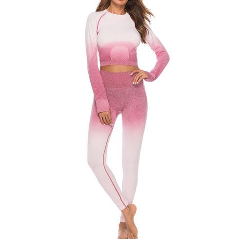 طقم ليجنز ملون متدرج مع توب بأكمام طويلة من ذا كيبر بلون وردي باهت