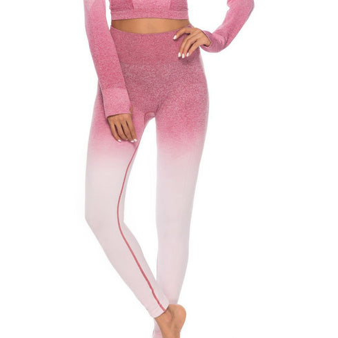 طقم ليجنز ملون متدرج مع توب بأكمام طويلة من ذا كيبر بلون وردي باهت