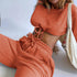 The Keeper Comfy Jogger Bottoms & Long Sleeve Jogger Cropped Top SET ORANGE