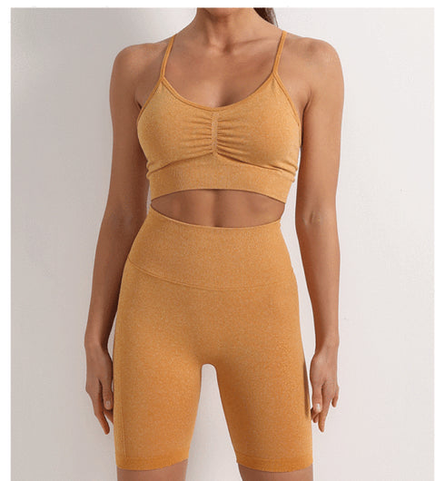 طقم شورت قصير لركوب الدراجات من ذا كيبر بدون درزات، بخصر مرتفع، ومُكشكش، باللون الأصفر