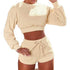 the keeper comfy shorts & long sleeve jogger cropped top SET CREAM