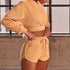 the keeper comfy shorts & long sleeve jogger cropped top SET CREAM